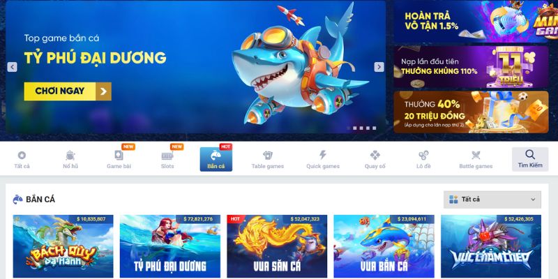 Sảnh bắn cá nổi bật vì đa dạng mức cược cho người chơi